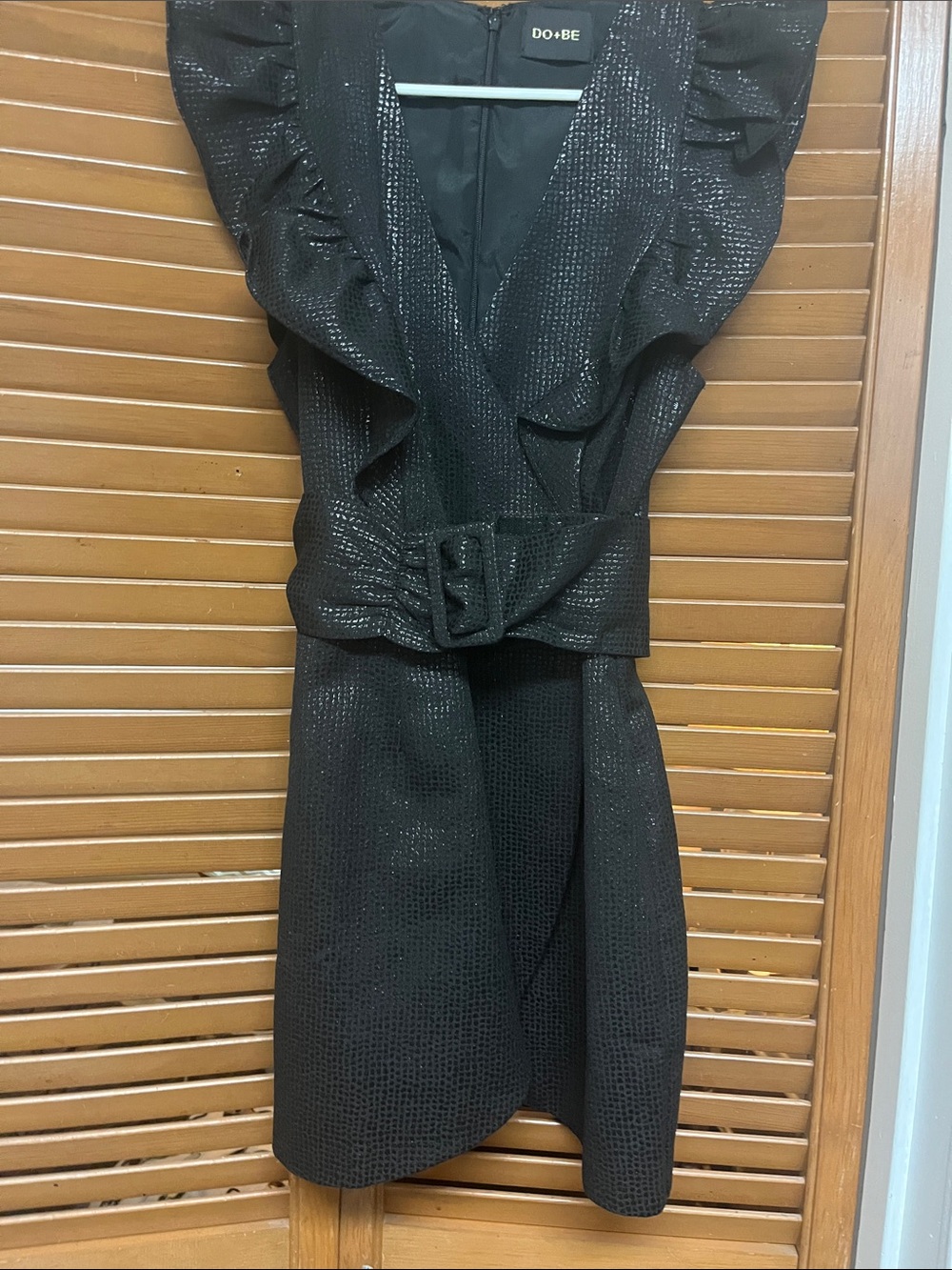 DO+BE Black Textured Ruffle Mini Dress with Belt